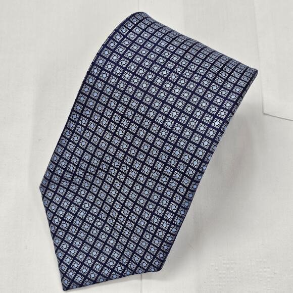 Ermenegildo Zegna Luxury Necktie Men's Blue Polka Dots Blue Squares Stylish - Picture 1 of 7